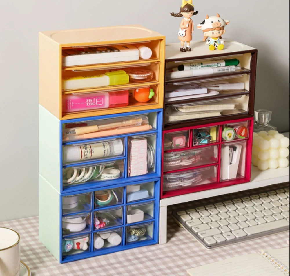 New Multifunctional Drawer Style Nine Grid Desktop Storage Box Stationery Box Desk Women's Jewelry Cabinet