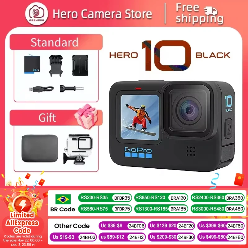 GoPro HERO10 Black original action camera 5.3K Cycling video camera GP2 chip 23MP HD helmet GoPro HERO 10 Black sports camera