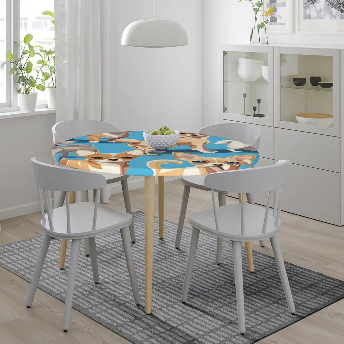A Pack Of Chihuahuas, Basic Blue Color Waterproof Round Tablecloth Oilproof Table Cloth for Kitchen Events Dining Table Cover