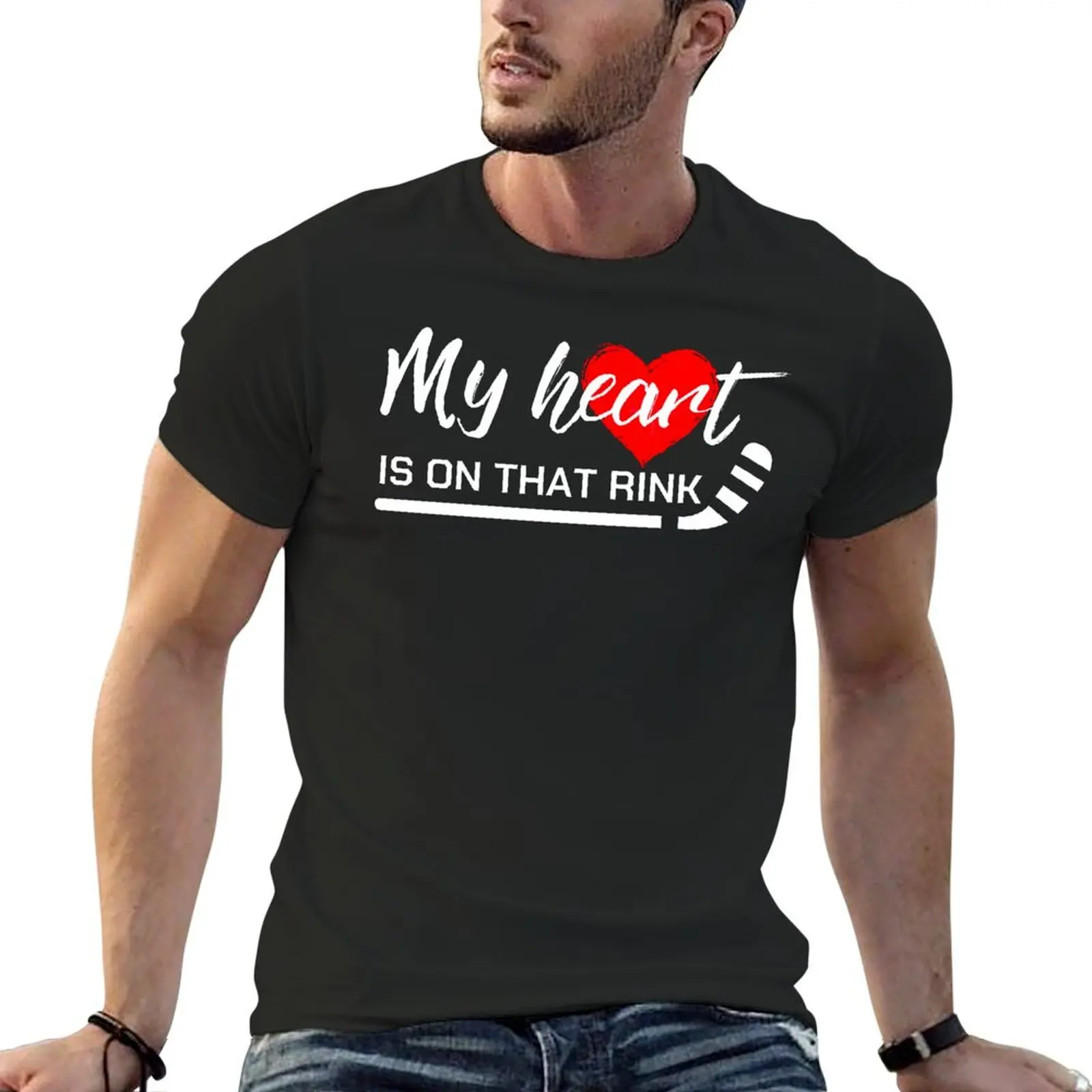 Harajuku My Heart Is On That Rink Hockey Mom Essent T-shirt  Sports Top Tee Vintage Humor Graphic Travel USA Size