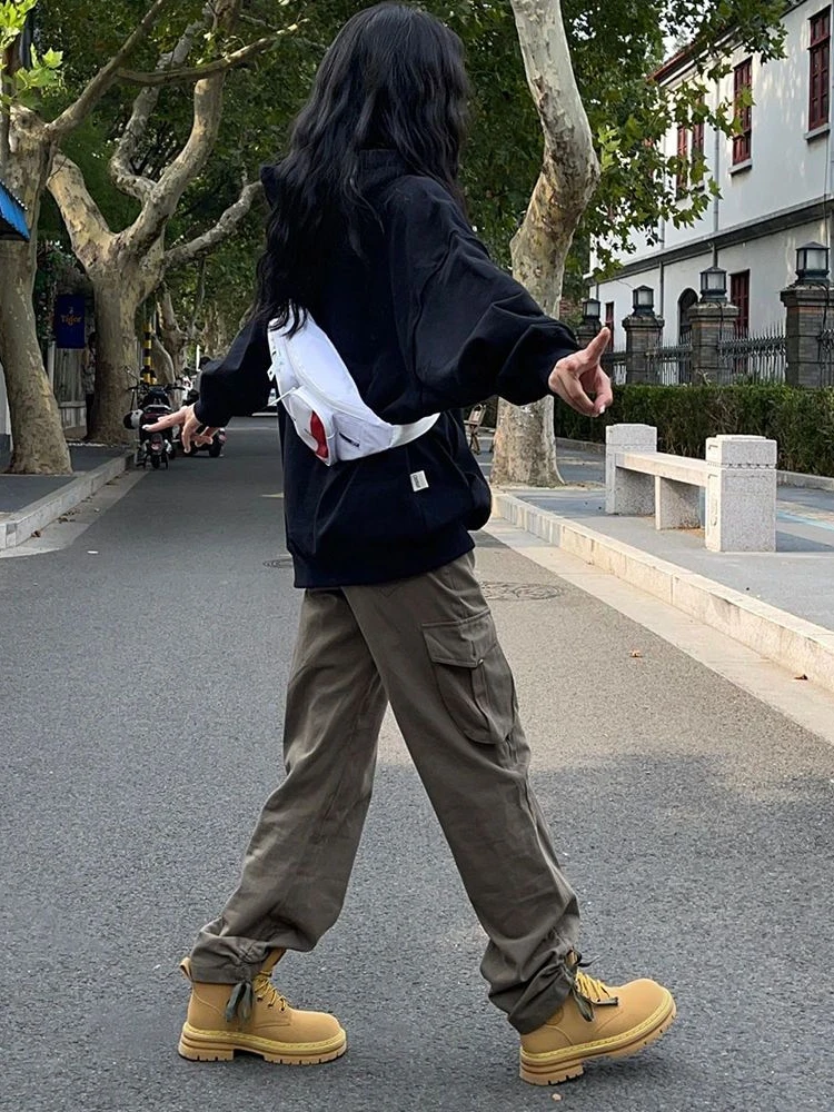 

Джинсы-карго в стиле сафари, женская весенняя уличная одежда BF Ulzzang Chic в стиле хип-хоп, простые унисекс, универсальные джинсовые дизайнерские винтажные американские джинсы