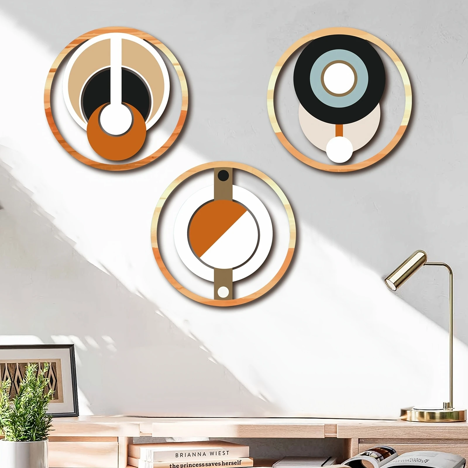 2D مستو 20 سنتيمتر خشبية دائرية الجدار الديكور مجموعة غرفة نوم المنزل وغرفة المعيشة معلقة قطعة الفن جو ديكور ملون #4