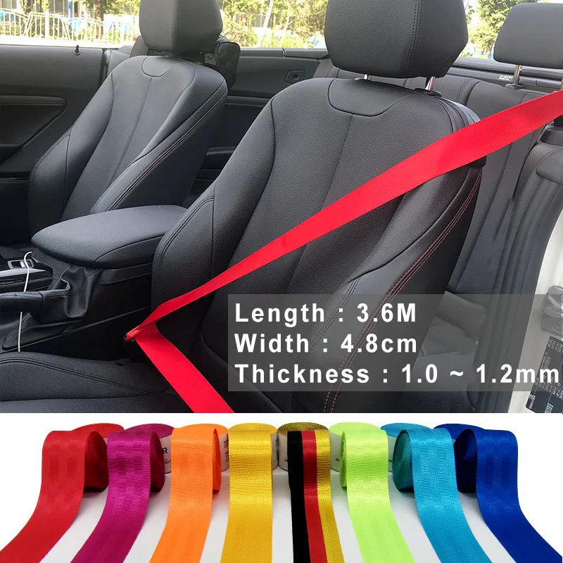 Ceinture de sécurité de voiture en Polyester, 3.6 mètres, sangle de sécurité en Nylon, 48MM de largeur, Conversion de siège de voiture, accessoires de voiture, bricolage