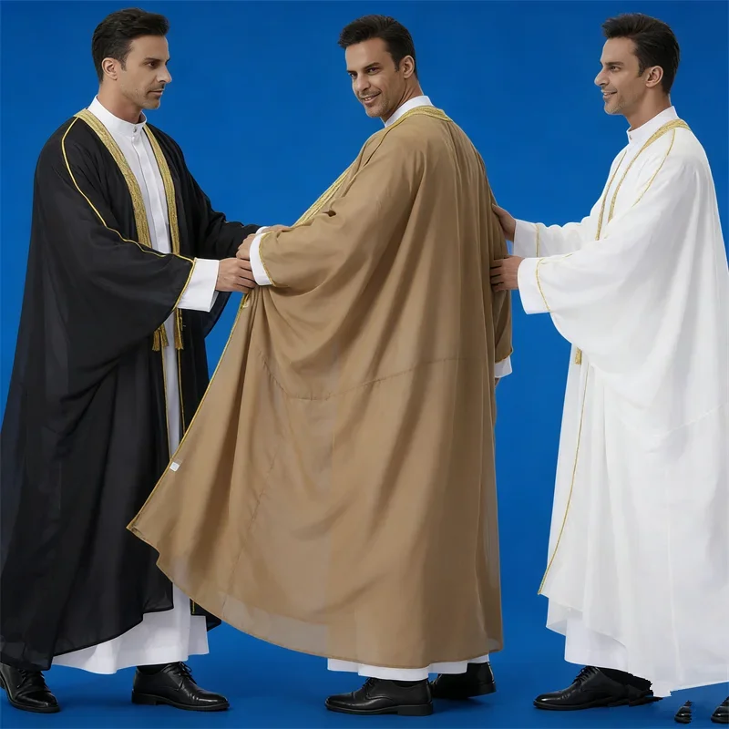 Saudi Arabic Men's Robe Kimono Jubba Thobe Tassel Daffah Dishdasha Dubai Kaftan Abaya Clothing Djellaba Muslim Bisht Thobe