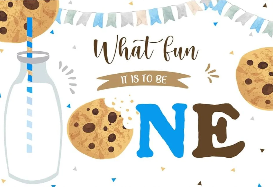 What Fun It Is To Be One 1st Birthday Party Backdrop Cookies and Milk Colorful Birthday Background Boys First Birthday Party