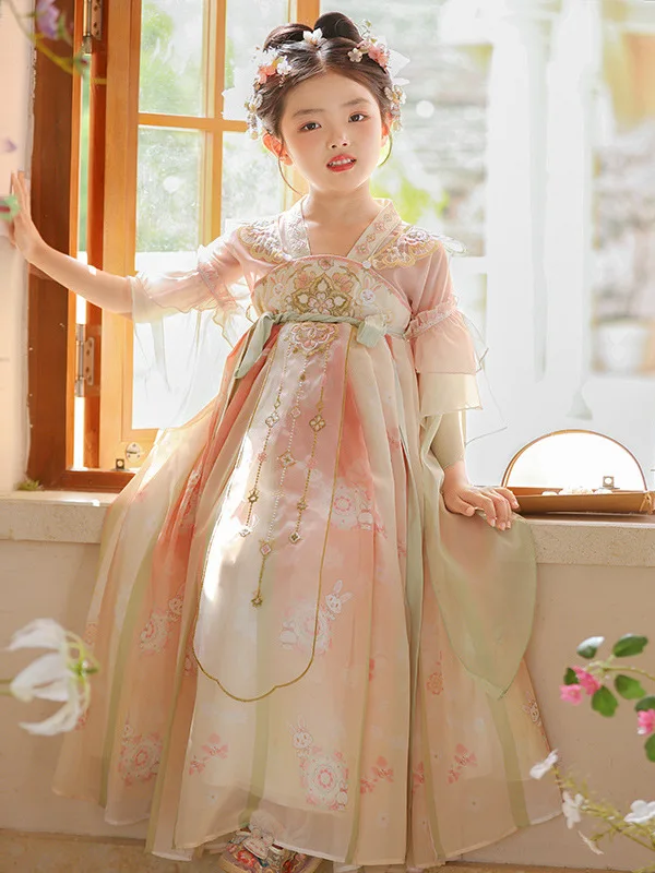 spring-summer-new-hanfu-children's-dress-baby-girl's-tang-suit-ancient-princess-skirt-performance-costume-thin-chiffon-fabric