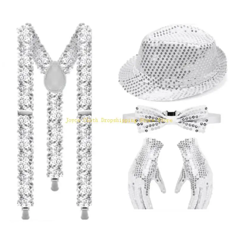 

Short Brims Magicians Hat Bowtie Braces Glove Magicians Cosplay Costume 10CD