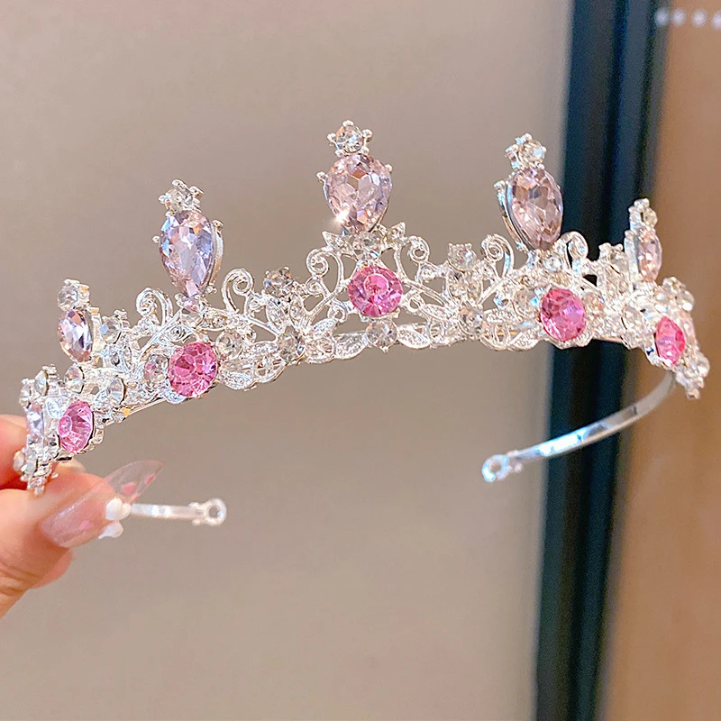 New Women Girls Silver Color Crown Headwear Korean Crystal Tiara Fashion Birthday Dress Rhinestone Crown Hair Accessories