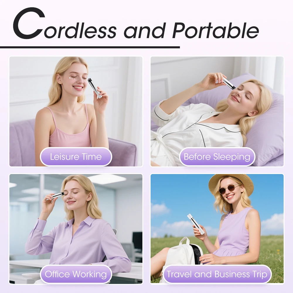 MINI Eye Massager การสั่นสะเทือนความร้อน Microcurrent Eye Massage ปากกาสีแดง Light Therapy Eye Beauty Wand Fine Lines กําจัดริ้วรอย