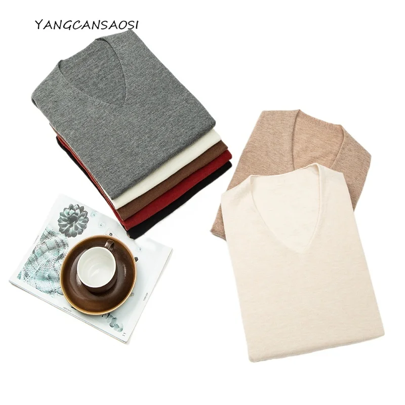 

Women's Autumn/Winter Warm Pullover Seamless 30% Cashmere 70% Sheep Wool V-neck Loose Long Sleeved Knitted Base Sweater