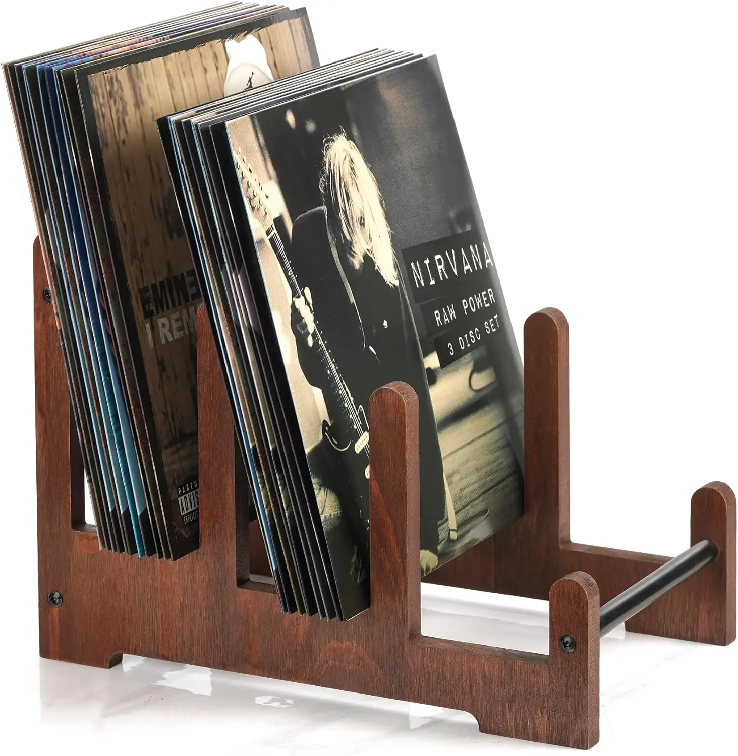 

3-Tier Vinyl Record Storage Stand, Holds 60 LPs, Wood Album Holder for Records and Magazines