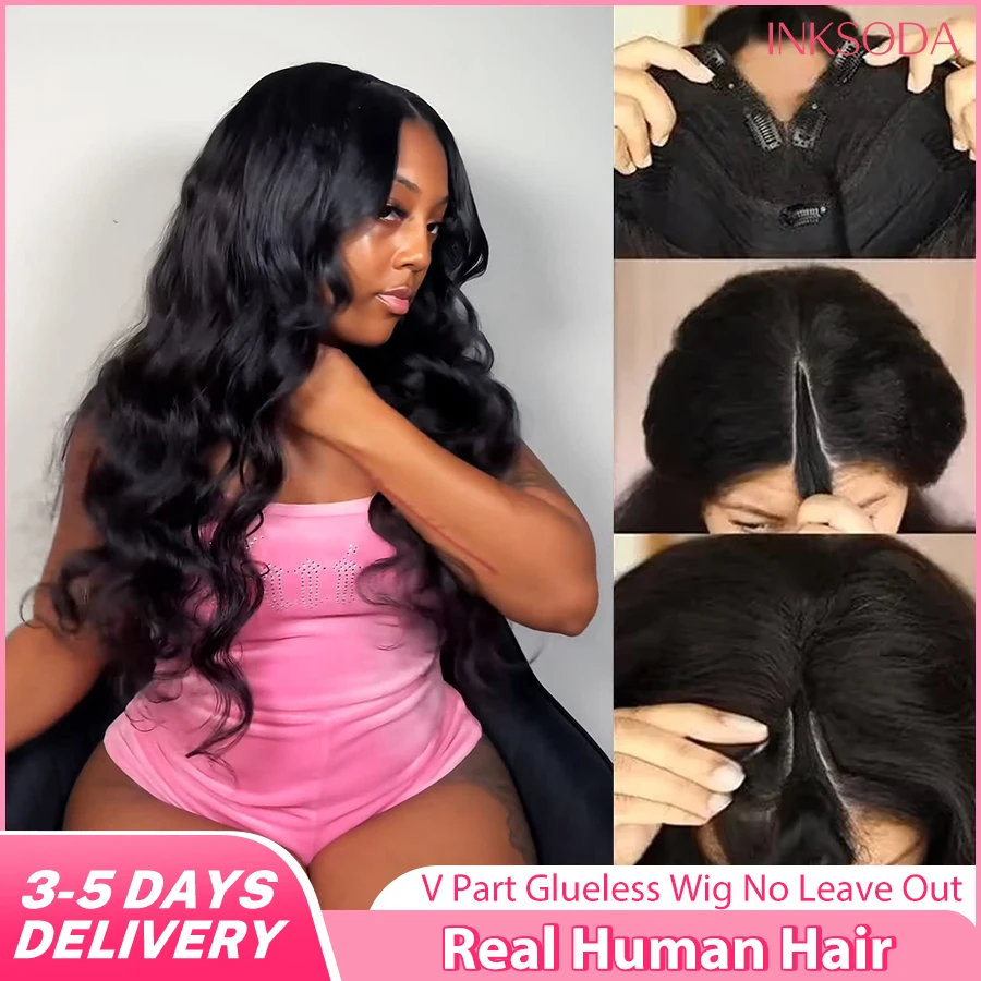 

V Part Wig Body Wave Human Hair Wigs For Women Glueless Brazilian Natural Color 220 Density Machine Made V Shape Wigs 16-38 Inch