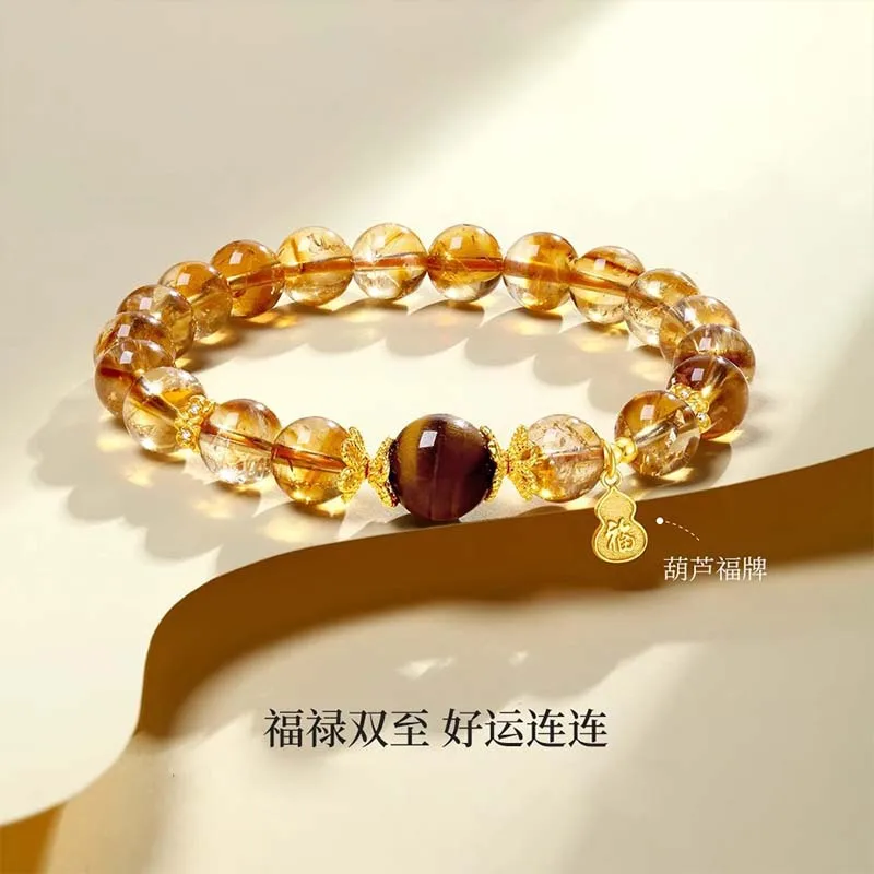 

Натуральный желтый камень-пагода с тигровым глазом, золотой рутиловый кварцевый браслет, нишевый стиль, ручная веревка, богатство-At