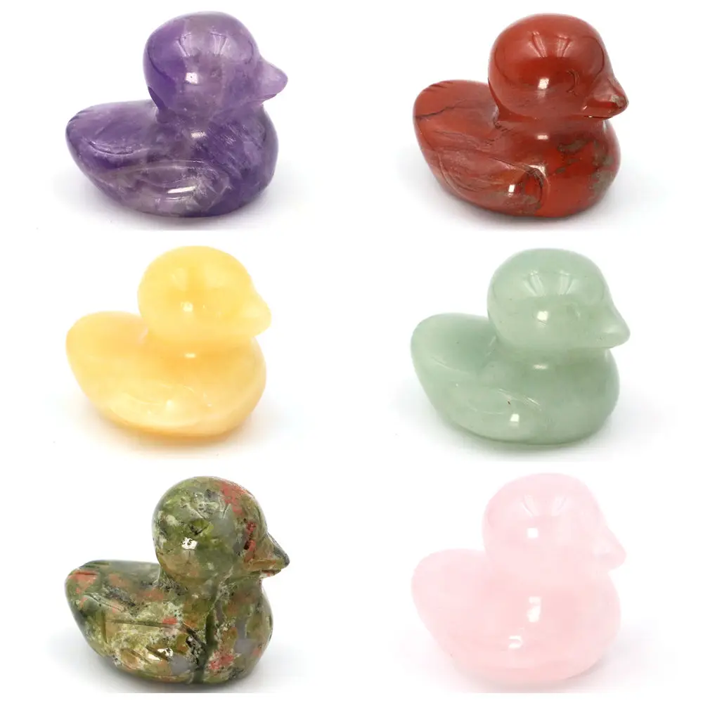 

Duck Statue Natural Stone Amethyst Yellow Jade Healing Crystal Carving Chakra Gem Animal Crafts Garden Home Decor Children Gifts