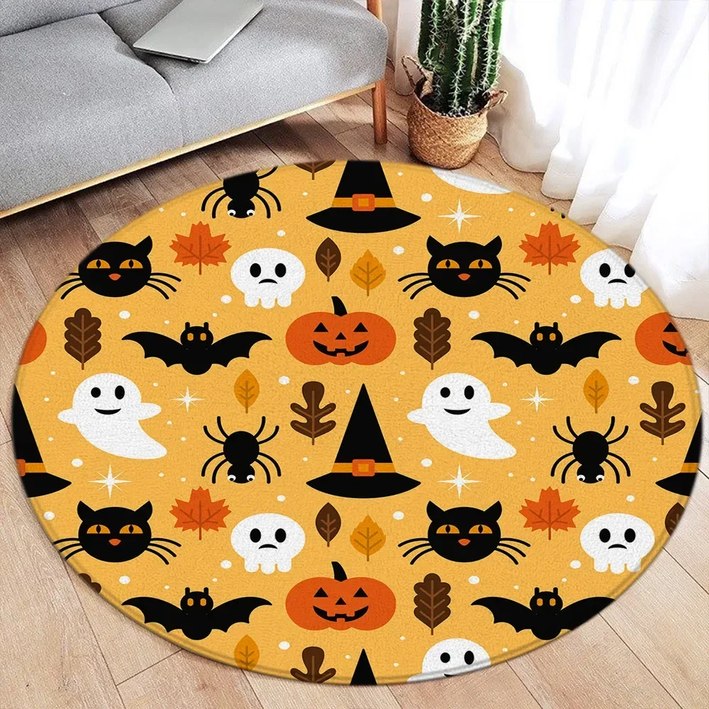

Crystal Velvet Halloween Round Rug, Cute Ghost Pumpkin Print Non-Slip Floor Mat for Living Room, Bedroom, Home Decor, Kids Room
