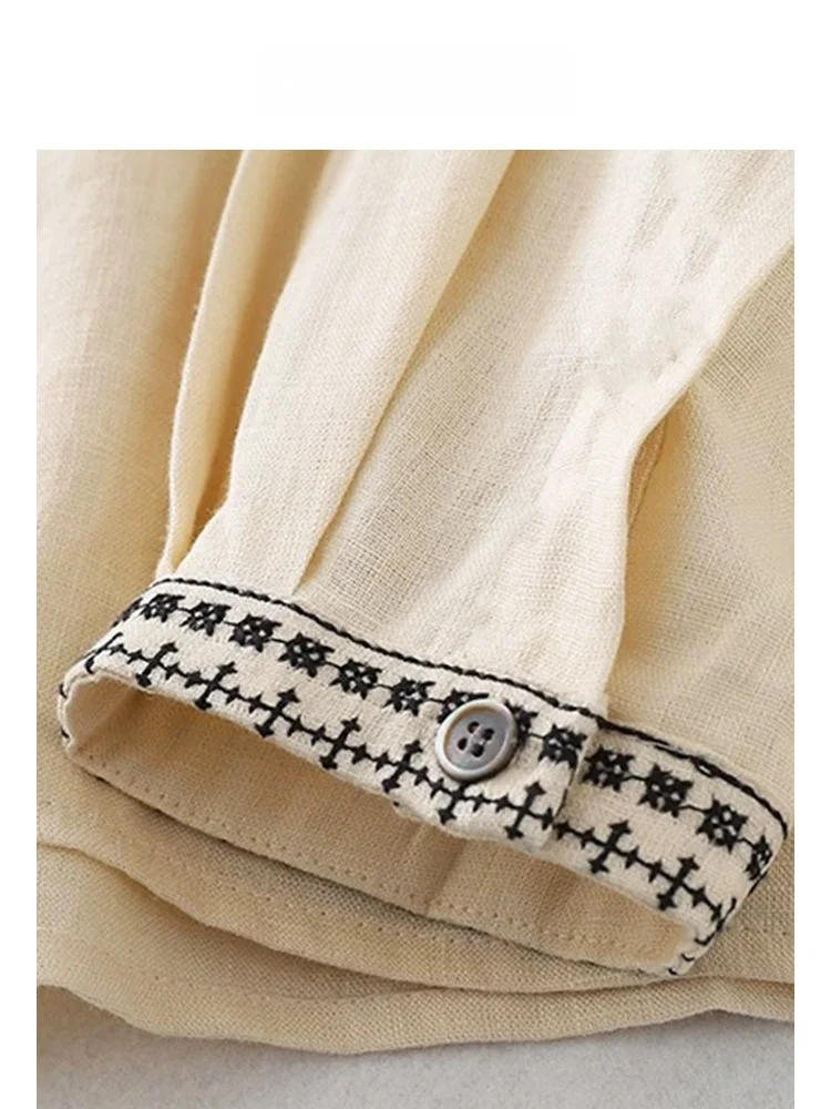 Chaber n Sle Algodão Puro Bordado redondo Ne irt Vintage Cintura Alta Longo Sve Feminino Faion Verão Nova Chegada