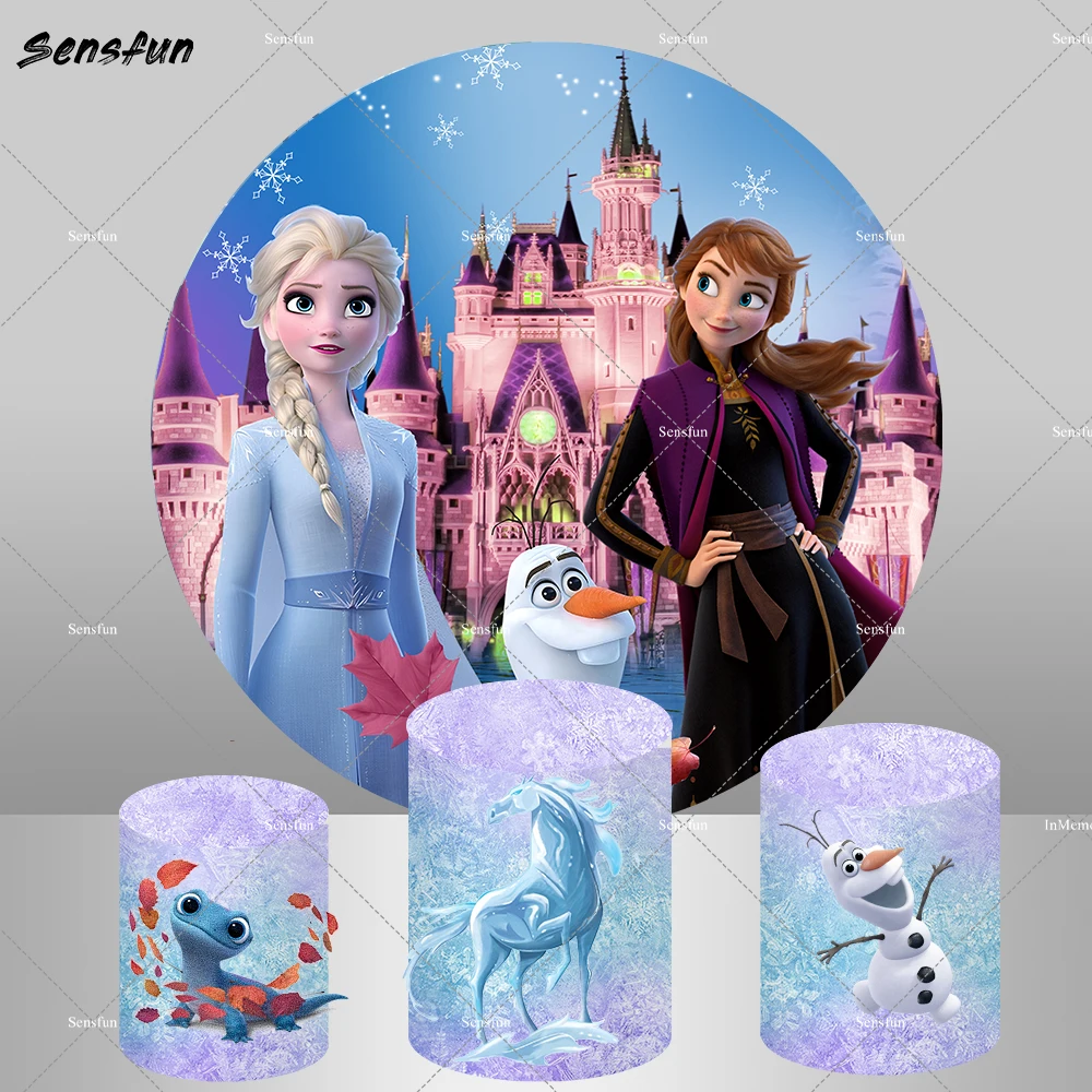 

Castle Frozen Birthday Decoration Princess Elsa Round Backdrop Cover Circle Photo Background Props Baby Shower Horse Table Cover