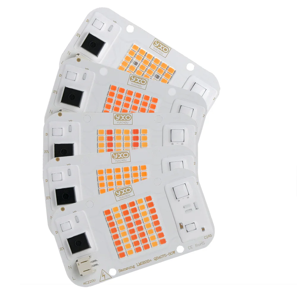 YXO Hydroponice AC 220V 20w 30w 50w Dob Cob LED Grow Light Chip Full Spectrum 380nm-780nm For Indoor Plant Seedling Grow Flower