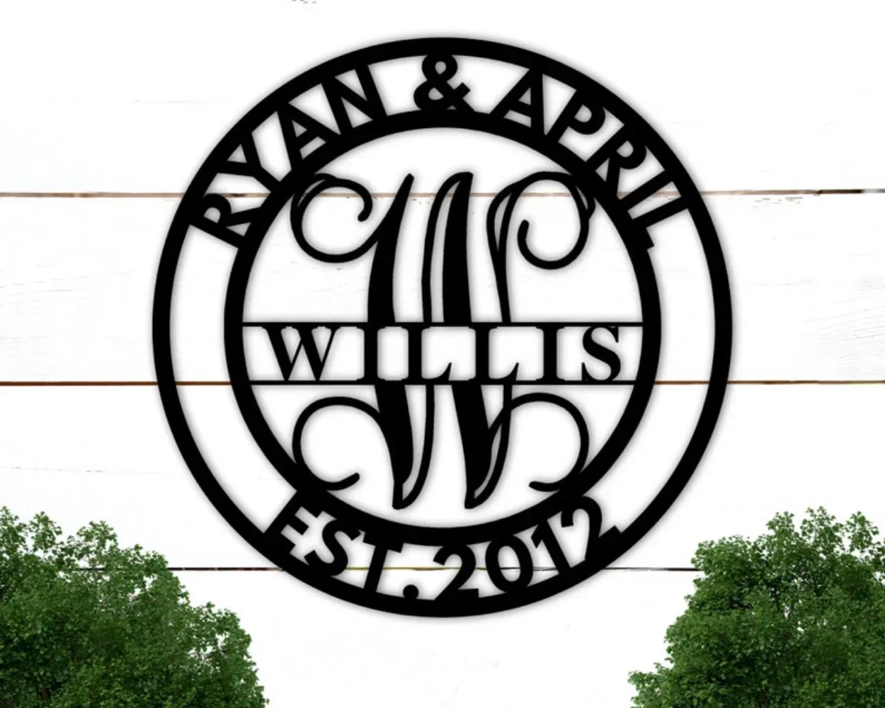 

Personalized Family Name Metal Sign Last Plate Initial Mark Monogram Door Hanger Housewarming Present Wedding