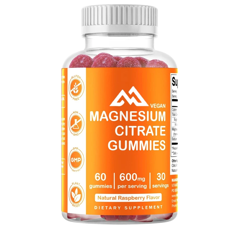 Vitamin magnesium citrate gummies 600mg per serving 60 vegetarian gummies - promote healthy relaxation, muscle, bone, and energy