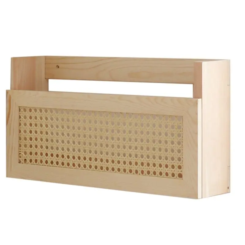

SDFC-Wooden Magazine Wall Rack With Rattan File Holder Hanging File Rattan Bookcase Wooden Mail Organizer For Living Office