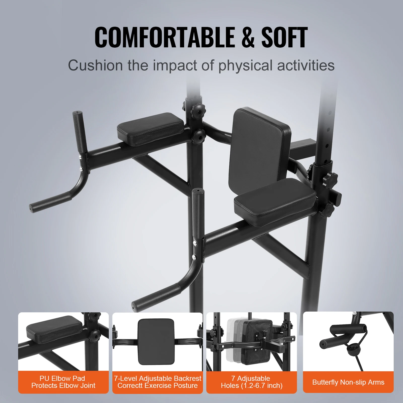 Imagem -04 - Vevor-multi-function Power Tower Dip Station Ajustável Pull up Bar Stand Home Gym Treinamento de Força 10-level Altura 440lbs