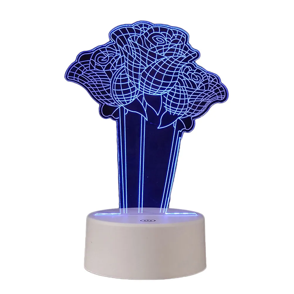 

3D Night Light Colorful Rose Shape LED Creative Night Lamp Bedside Decorative for Home Living Room Wedding Party Decoration