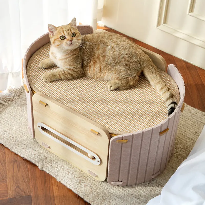 Cat bed cat scratching post combined with felt mat Double-layered bed Suitable all seasons Made of jute durable and non-itchy