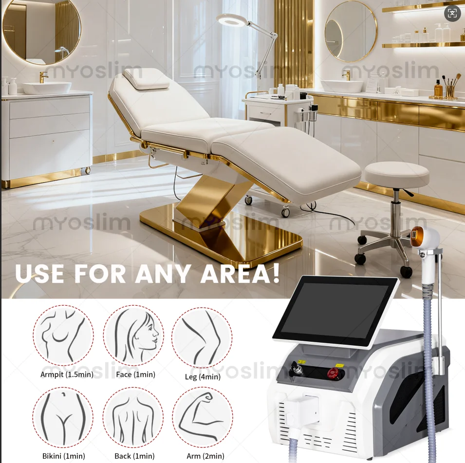 

Лазерный диодный аппарат для безболезненной эпиляции 808 нм, высокомощный, трехволновой, платиновый, с охлаждением, для постоянного удаления волос