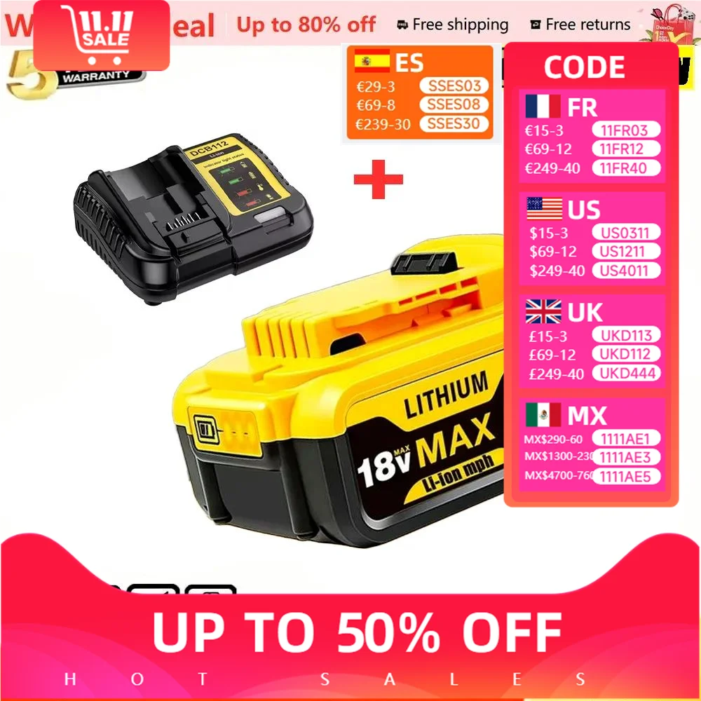 

2025 100% оригинальные аккумуляторы 18 В 20 В DEWALT, аккумулятор 20 В MAX Premium XR 6,0 Ач, литий-ионный аккумулятор для электроинструмента