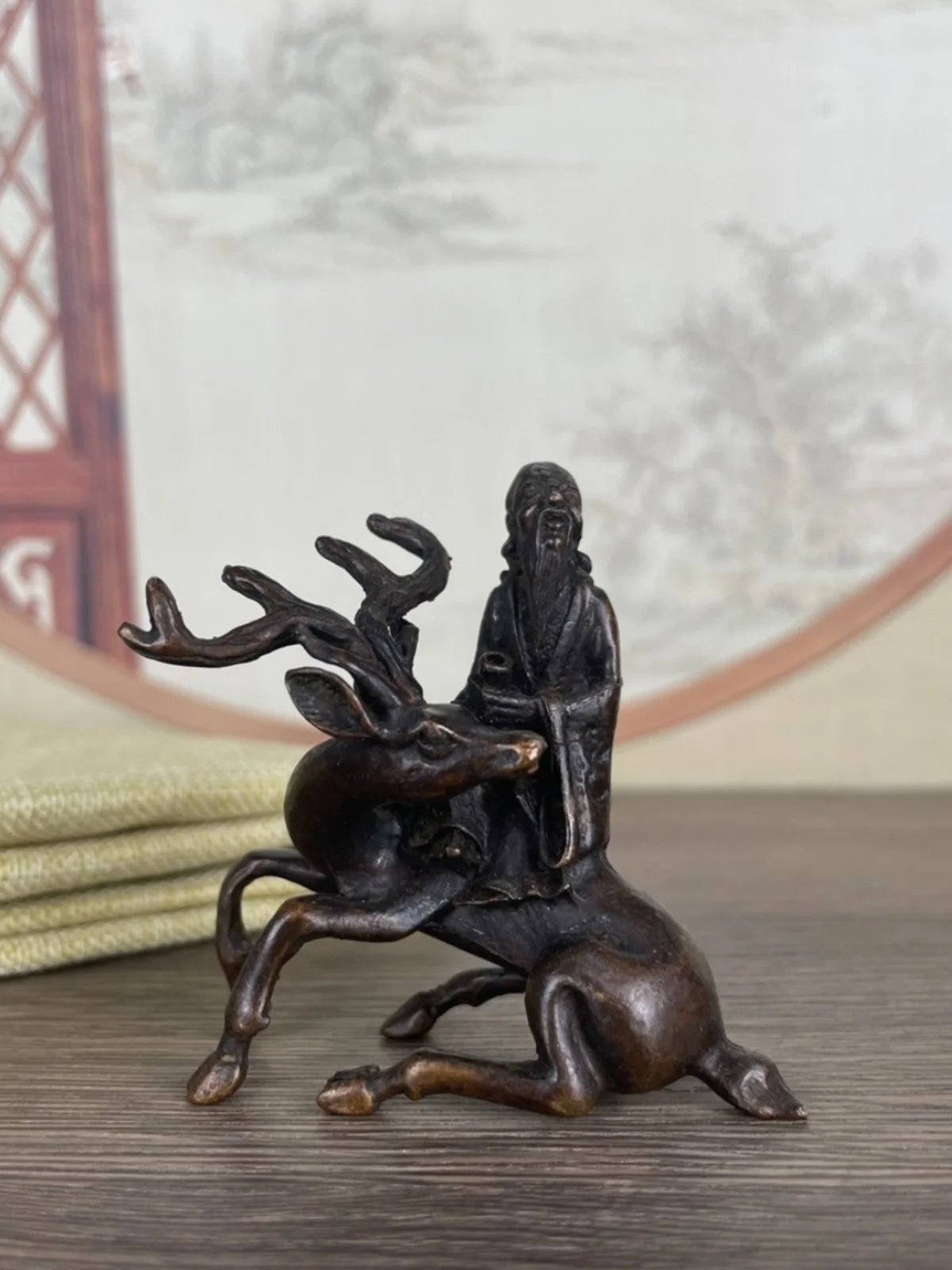 

Antique bronze sitting deer birthday star desktop, longevity god Fu Lu home office study desktop