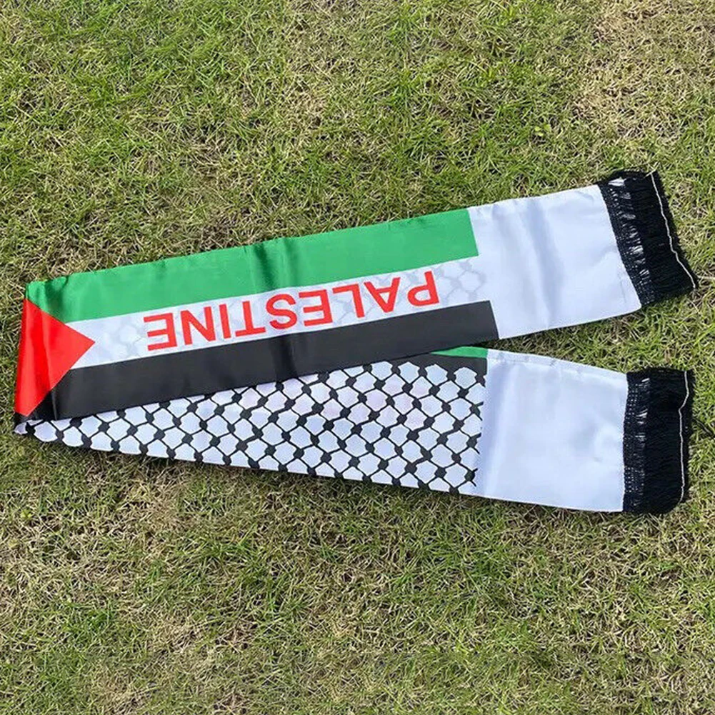 10-1PCS 135x14CM Palestine National Flag Scarf Football Team Sport Decor Vibrant Scarf with Palestine Print Fringed Neck Scarf