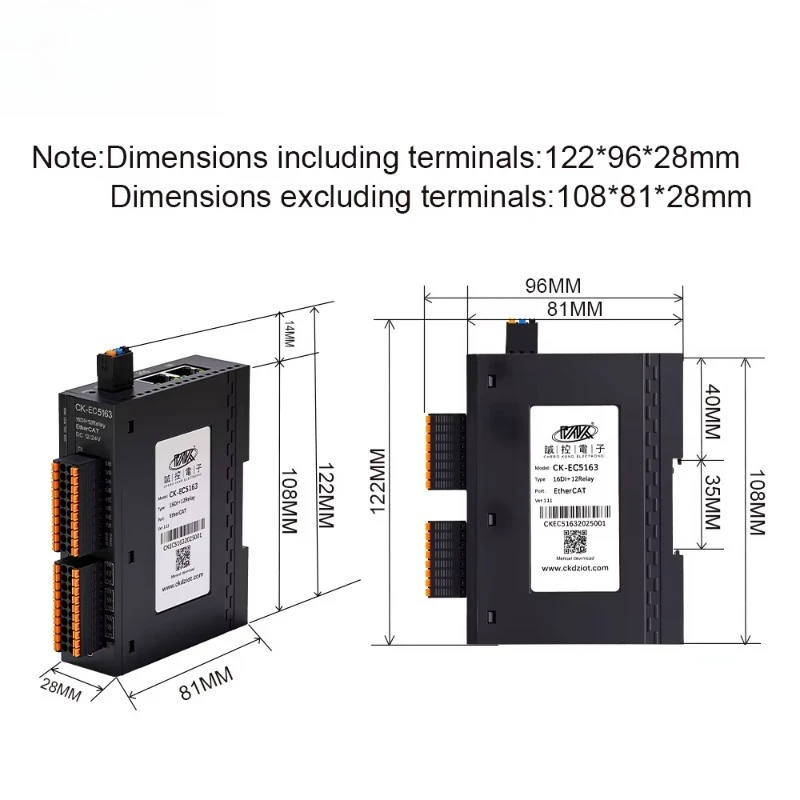 16DI 12DO Switch Relay EtherCAT Remote IO Module with RJ45 Interface Digital Input Relay Output
