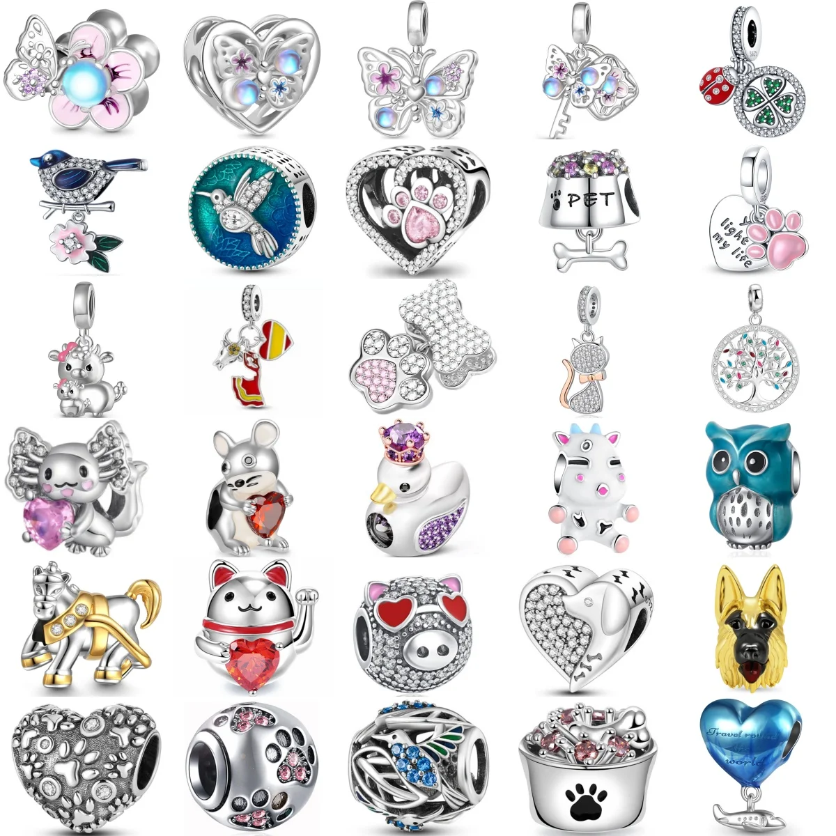 New S925Silver Dog Sheep Butterfly War Horse Purple Crown Duck Talisman Beads Fit for Bracelet Necklace DIY Women's Fine Jewelry