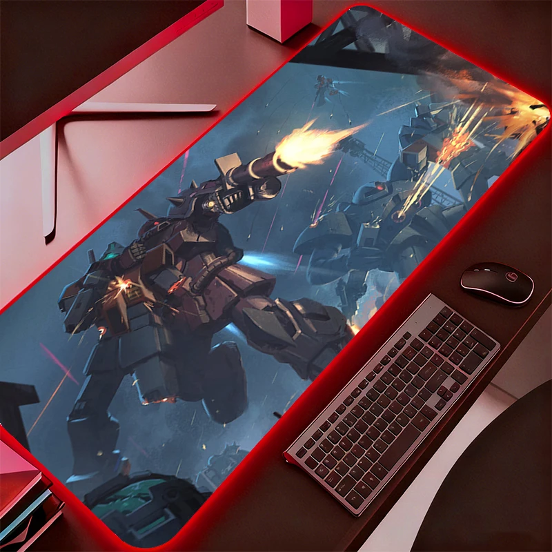 

Mobile Suit Gundam RGB Mouse Pad Gaming Accessories PC Gamer Xxl Computer Desk Mat Laptop Varmilo LED Keyboard Mousepad