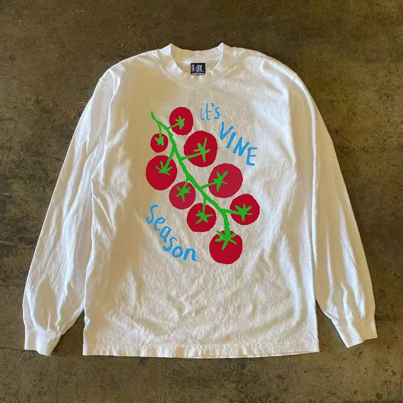 Heavyweight 300g Pure Cotton Long Sleeve T-Shirt by Xiao Chen Story Multi- Fruits Hong Kong Style Unisex Couple Design