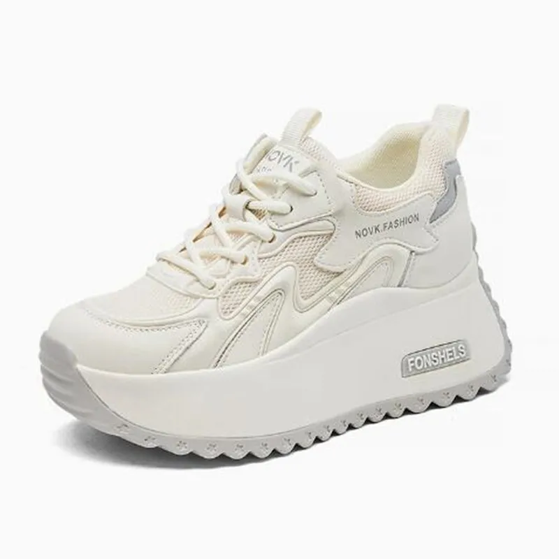 

Fashion High Brand 8.5cm Air Mesh Microfiber Leather Breathable Lady Chunky Sneakers Platform Women Vulcanize Summer Comfy Shoes