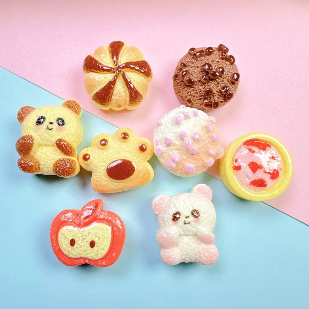 Mini Kawaii Resin Biscuits Resin Cabochon Flatback Charm for DIY Dollhouse Jewelry Making Phone Case Home Decor Craft Supplies