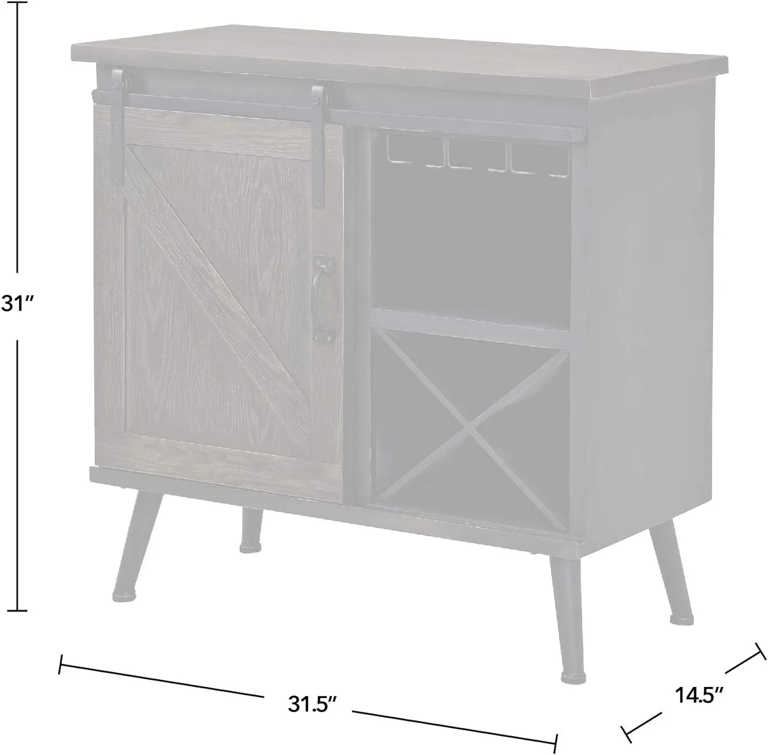 Donkerbruine Schuurdeur Barkast Voor Wijn & Glazen, Koffie Buffet Kast W/Schuifdeur Voor Eetkamer Of Keuken, Hout