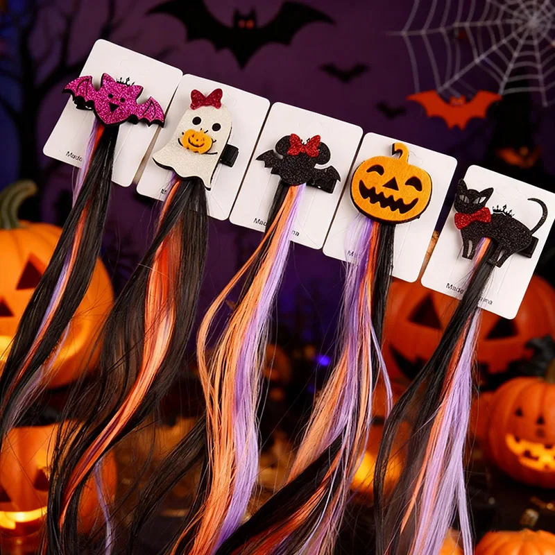 

Unique Halloween Party Children Hair Clip Apparel Accessories Wig Pumpkin Bat Cat Hair Atmosphere Ornaments Festival Girls Gift