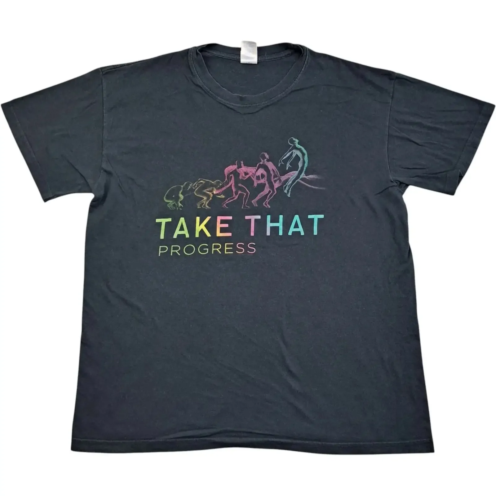 T-shirt Take That, grande taille, noir, en coton, vintage, délavé, extensible, pour homme, pour fans de la tournée de concert de la boyband