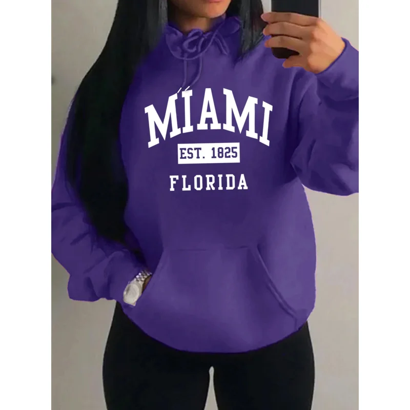 ميامي Est 1825 مدينة الفن إلكتروني يطبع المرأة هوديي جيب الشارع الشهير Harajuku فضفاض هودي كل مباراة الصوف الملابس النسائية #5