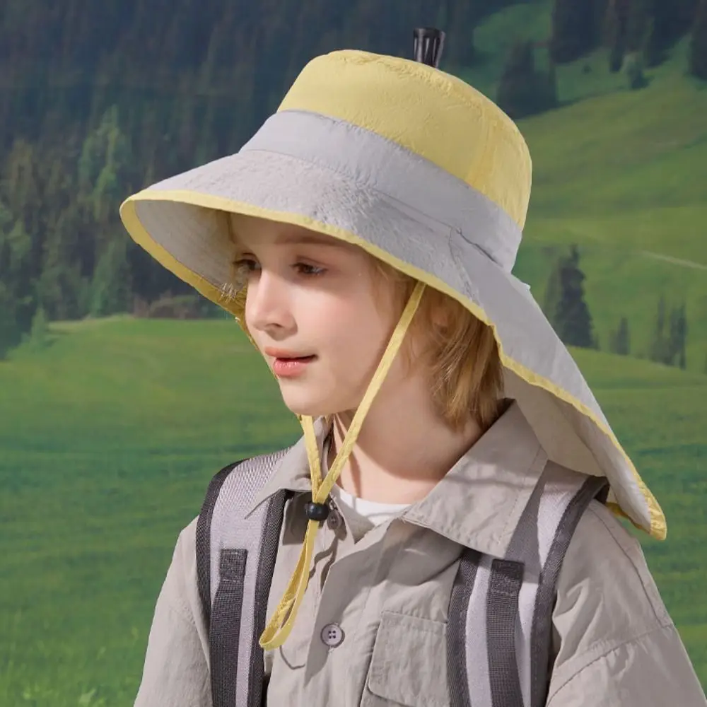 Solid color Children Shawl Sun Hat UV Protection Sun Protection Beach Cap Fisherman Hat Neck Ear Cover Sunscreen Bucket Hat