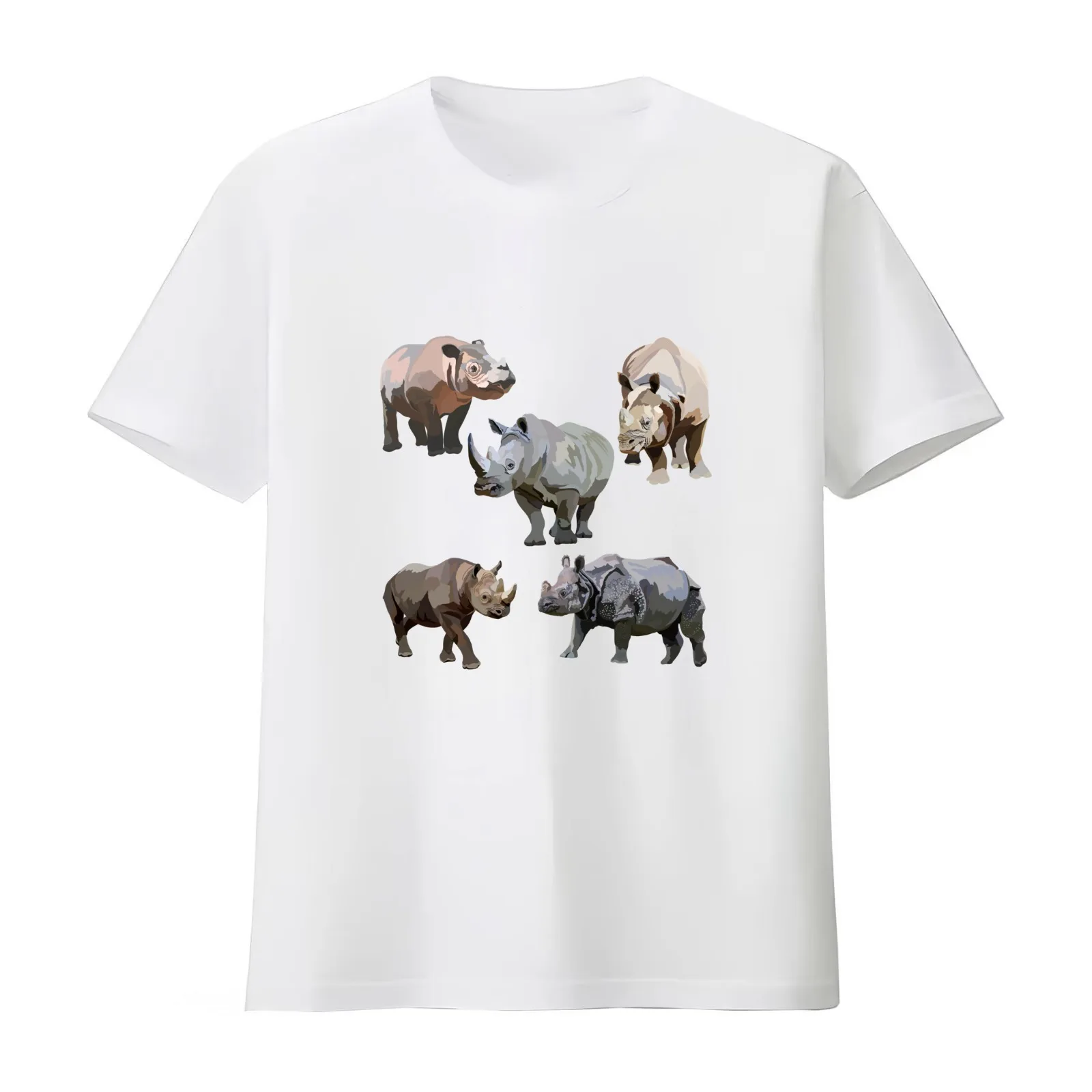 Rhino Species T-Shirt Summer Casual Cotton Tee Oversized Streetwear Tops Vintage Graphic Print Loose Fit Short Sleeve