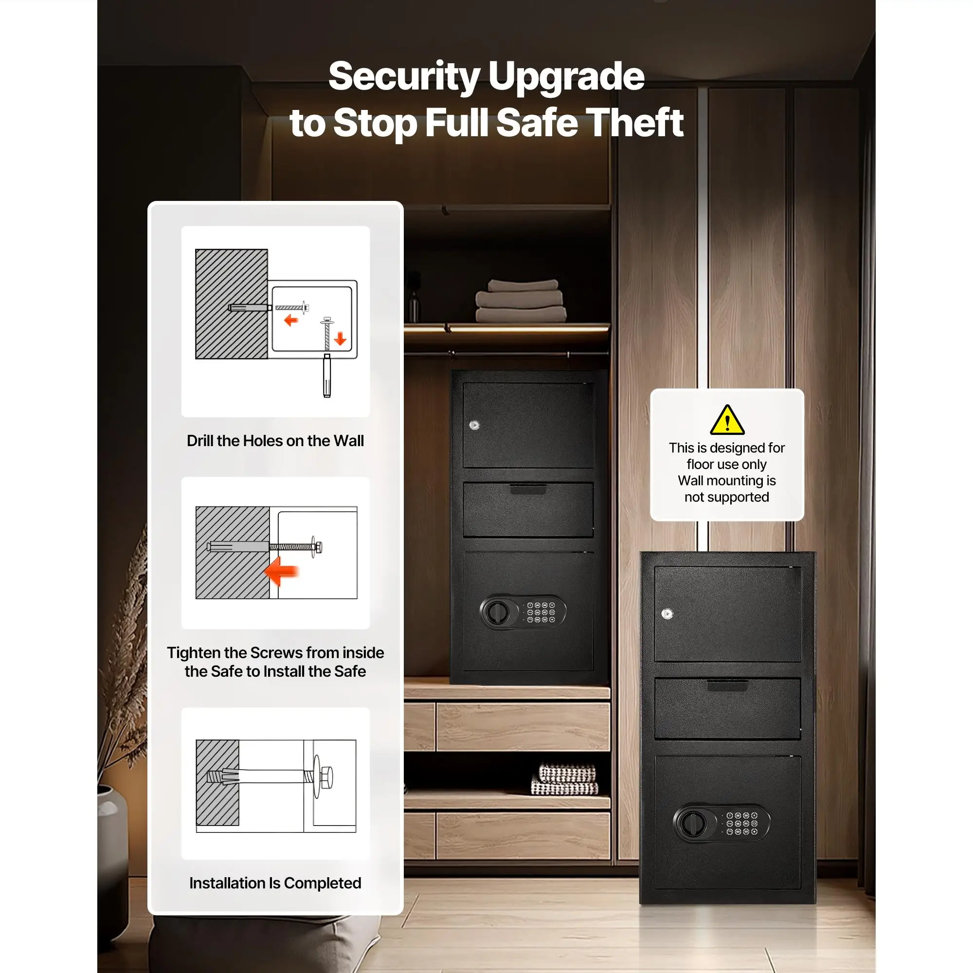 Large Capacity Digital Keypad Drop Slot Depository Safe Box 3.6 Cubic Feet Heavy Duty 3 Tier for cash Bank Slip Jewelry Document Storage with Spare Keys Black