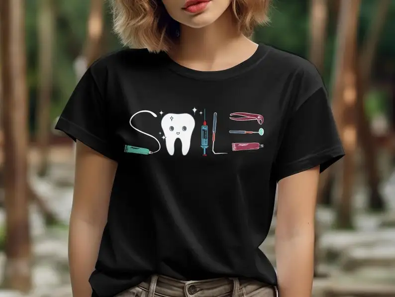 Cute Dental Care T-Shirt Dentist Gift th Cleaning Humor Dental Tools  Orthodontist Appreciation Shirt Funny Dental Illustration