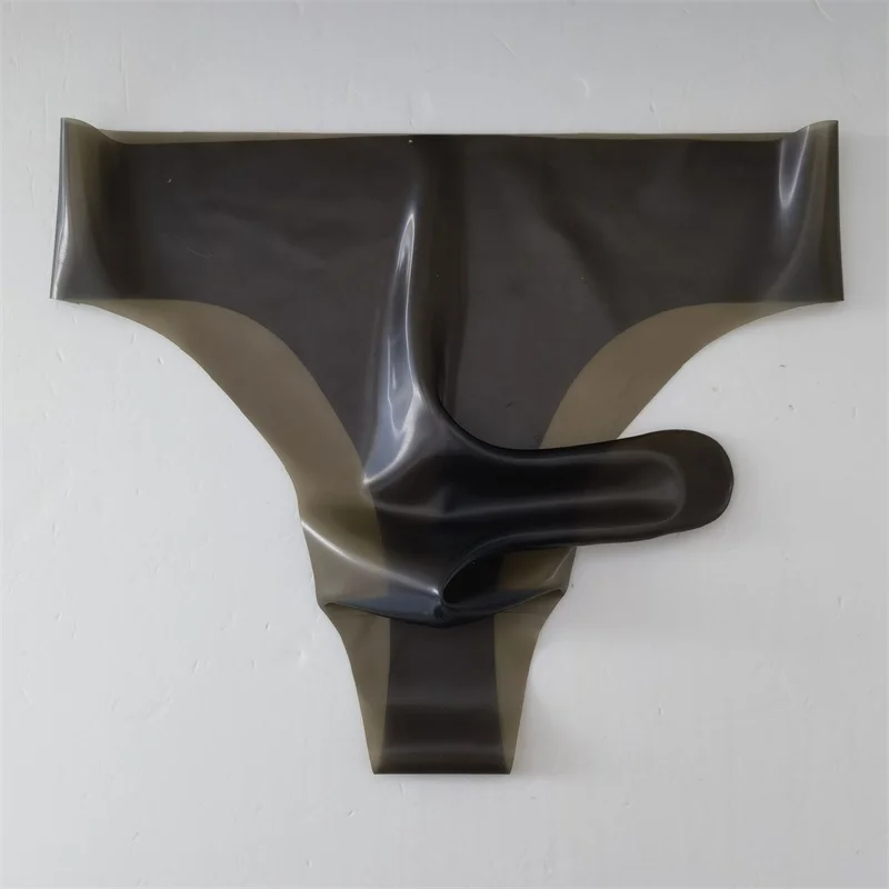 Sexy Men Clear Transparent Latex Rubber XXXL Boxer Briefs with Sheath Condom Underwear Handmade RPM036