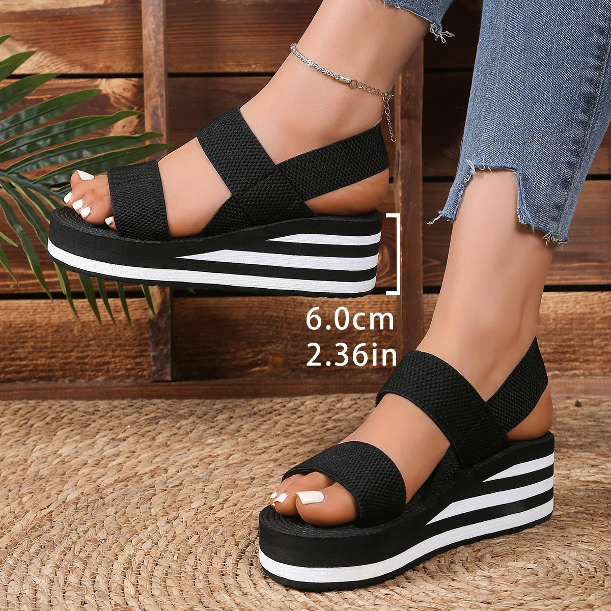 Leichte Keilsandalen für Damen, offene Zehen, Plateau, dicke Sohle, Sommer, lässige Slingback-Schuhe mit Riemen hinten, Freizeitschuhe