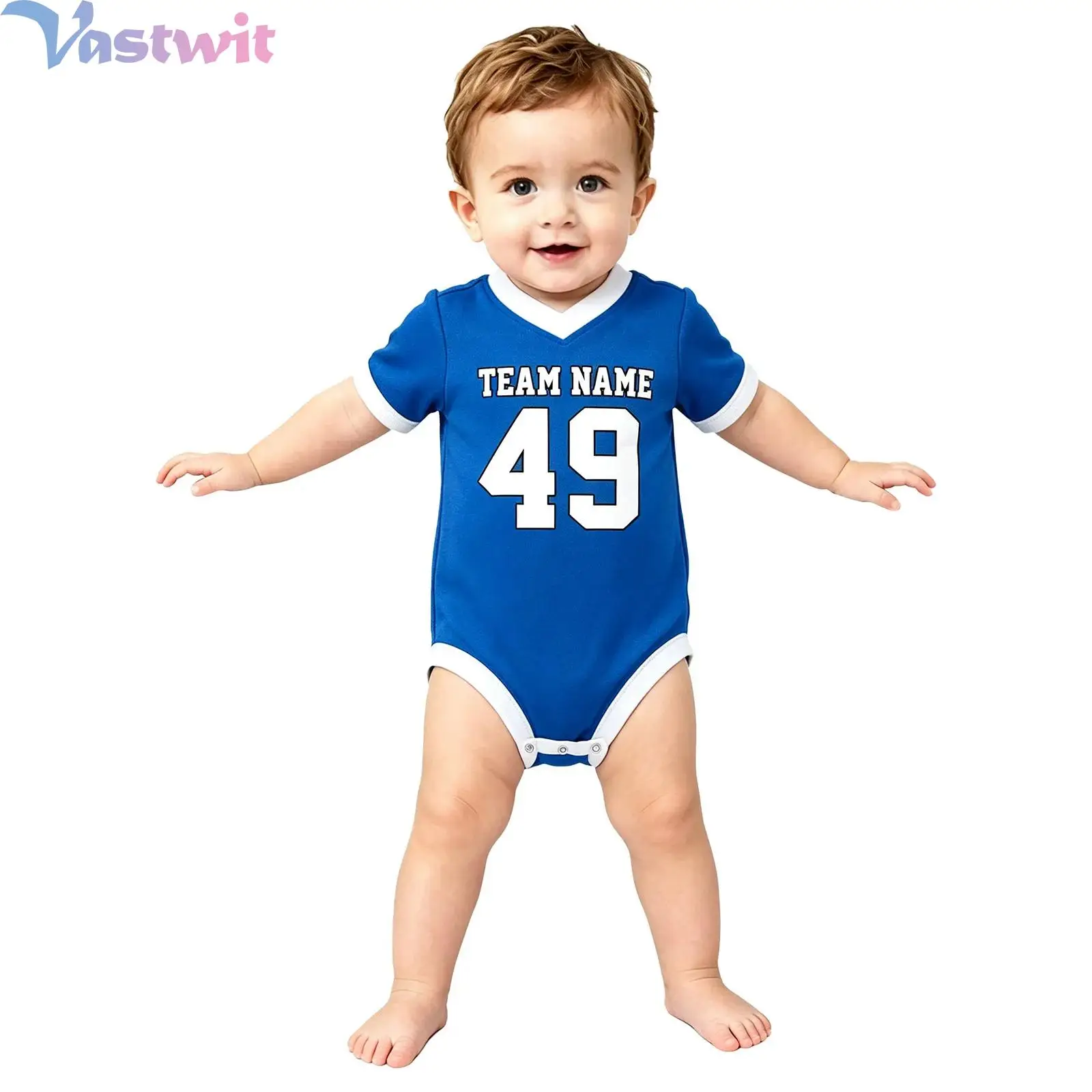 Baby Boys Girls Soccer Themed Romper Contrast Color V-neck Short Sleeve Press Buttons Crotch Letter Number Printed Bodysuit