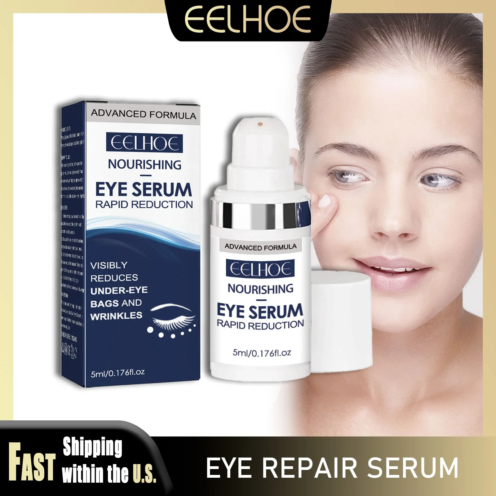 

EELHOE Eye Repair Serum Nourishing Improve Eye Bags Puffiness Remove Dark Circles Tighten Fine Lines Reduce Eyes Milia Skin Care